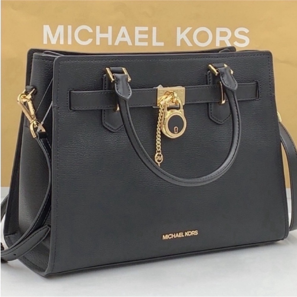 Michael Kors Hamilton Medium Satchel Purse Handbag in Black NWT - Picture 12 of 12